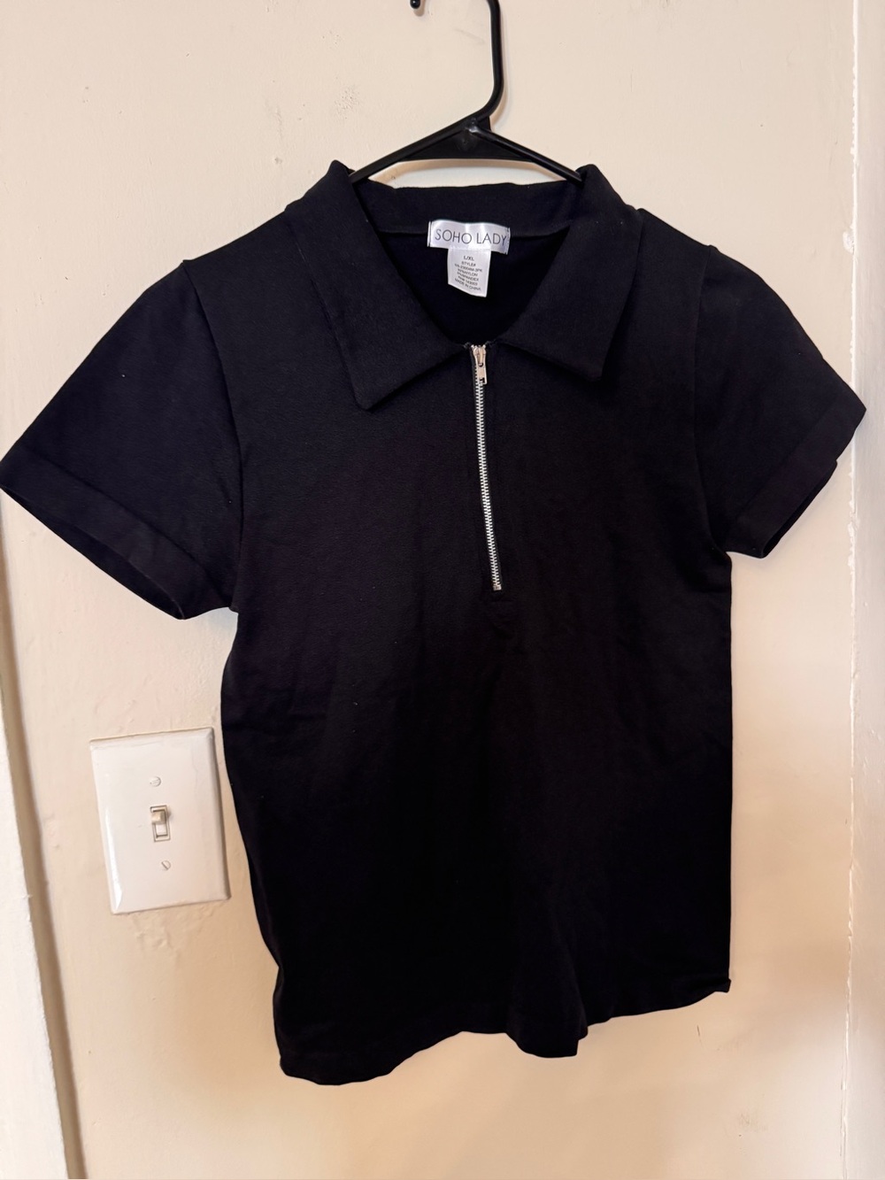 Soho Lady Girls' Black Polo Zip-Front Top